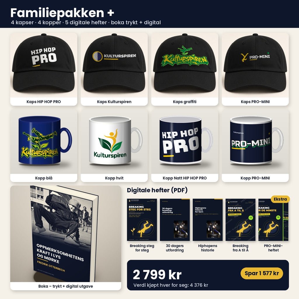 Familiepakken + – 4 kapser, 4 kopper, 5 digitale hefter og boka trykt + digital