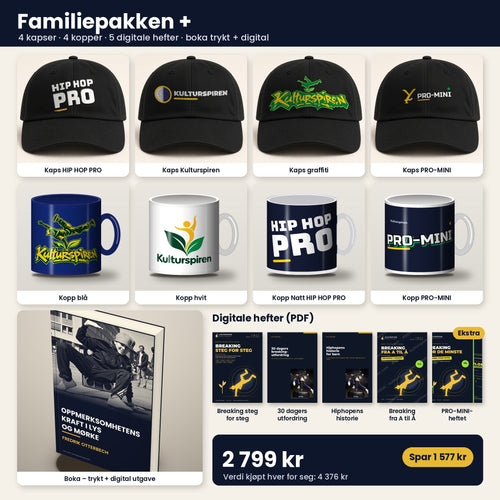 Familiepakken + – 4 kapser, 4 kopper, 5 digitale hefter og boka trykt + digital