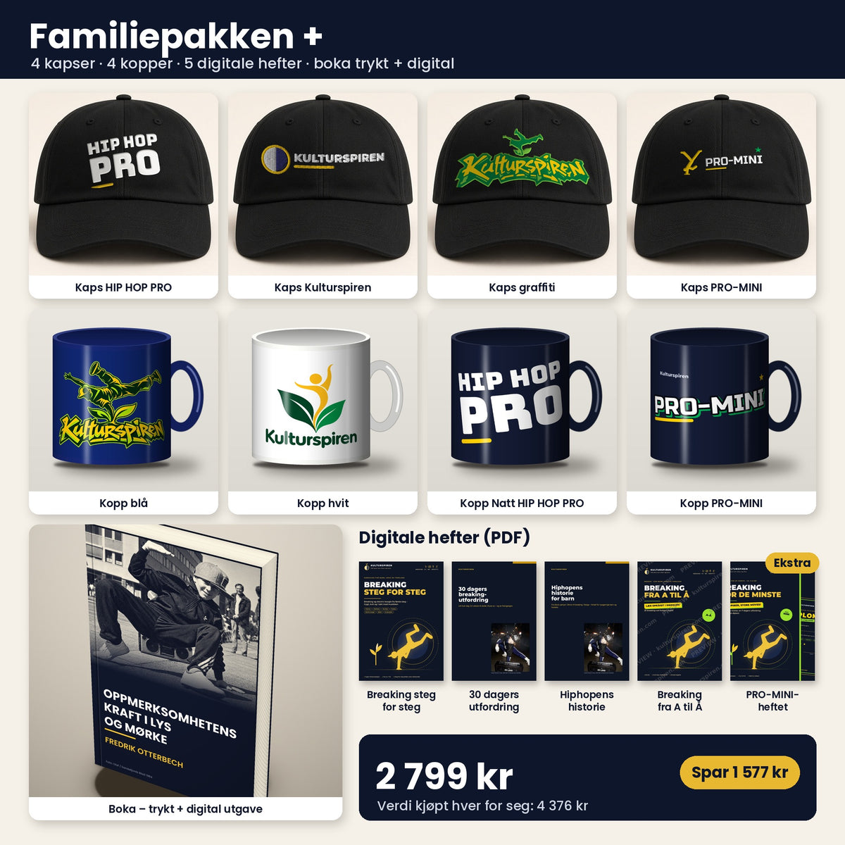 Familiepakken + – 4 kapser, 4 kopper, 5 digitale hefter og boka trykt + digital