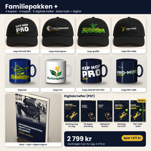 Familiepakken + – 4 kapser, 4 kopper, 5 digitale hefter og boka trykt + digital