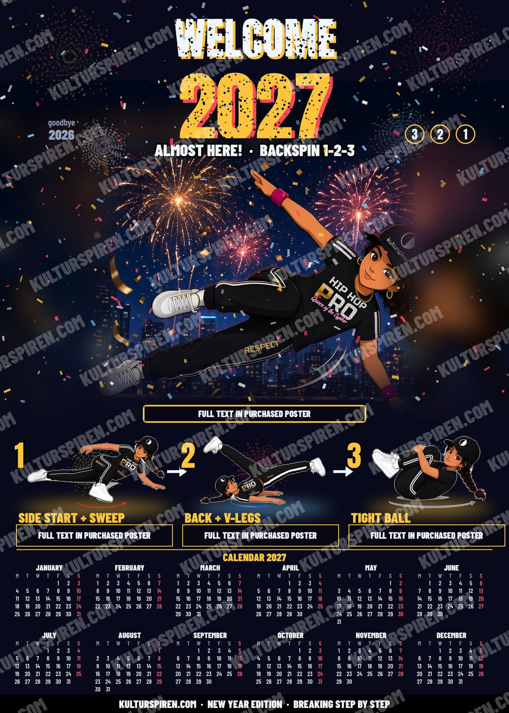 Nyttårsplakat Welcome 2027 Backspin – engelsk (forhåndsvisning med vannmerke)