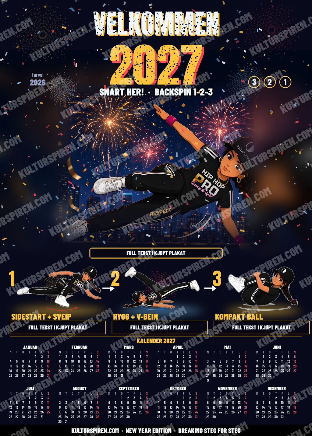 Nyttårsplakat Welcome 2027 Backspin – norsk (forhåndsvisning med vannmerke)
